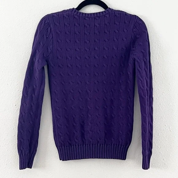 VTG Y2K Ralph Lauren Sport Cable Knit Sweater Women XS Purple V Neck Pony Preppy - Picture 4 of 4